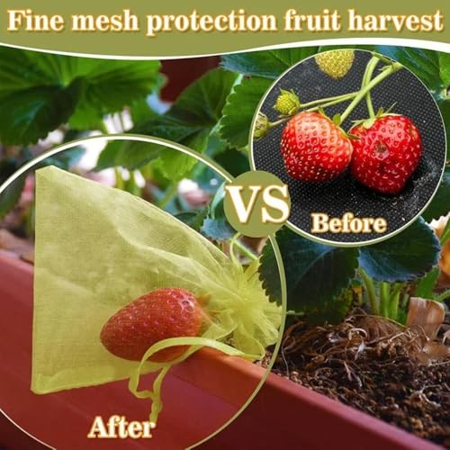 10Pcs Fruit Protection Bags Reusable Insect Proof Green Netting Cover Drawstring Bags Fruit Tree Plants Garden Supplies (Green,20x30cm) - color: Green,20x30cm