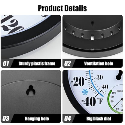 10 Inch Indoor Outdoor Thermometer Hygrometer Combo - color: Black