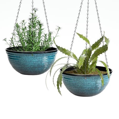 12 Inch Glazed Hanging Planters for Indoor Outdoor Plants, Hanging Baskets - color: Blue, size: 12inch