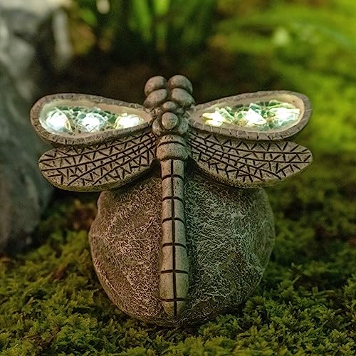 Rezpuao Garden Statue Dragonfly,Solar Dragonfly Decor for Outdoor,Resin Dragonflies Figurine with Solar Light for Patio,Balcony,Yard,Lawn Ornament,Perfect Garden Gift - color: Dragonfly