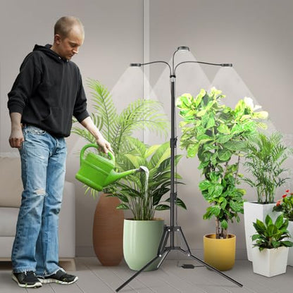 SANSI Grow Light for Indoor Plants, 30W 3-Head Tripod Stand Plant Light - color: Black-3-Head