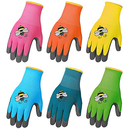 6 Pairs Kids Gardening Gloves Yard Work Gloves (Large (Age 9-11))