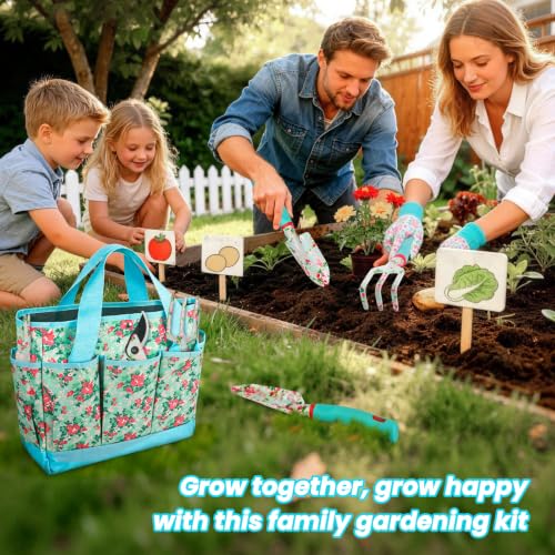 Garden Tools 10 Pack Floral Pattern Garden Tool Set with Tote Bag, Rust-Proof Aluminum Gardening Tools Set, Heavy Duty Gardening Kit Gardening Gifts for Women for Mom Birthday Housewarming Gift