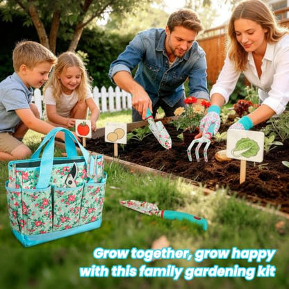 Garden Tools 10 Pack Floral Pattern Garden Tool Set with Tote Bag, Rust-Proof Aluminum Gardening Tools Set, Heavy Duty Gardening Kit Gardening Gifts for Women for Mom Birthday Housewarming Gift