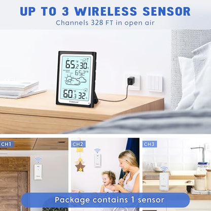 Geevon Large Display Digital Thermometer Hygrometer Indoor Outdoor Wireless