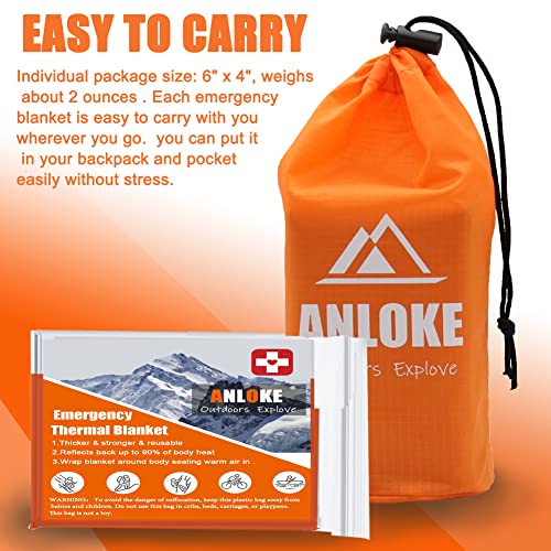 ANLOKE Emergency Blanket Mylar Thermal Blanket(4 Pack) Survival Gear-Orange - color: Orange -4 Pack