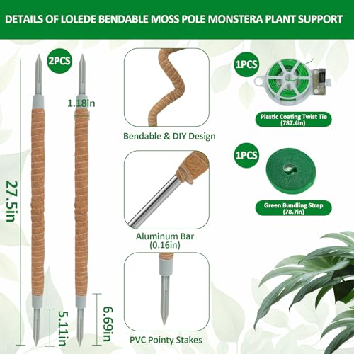 4 Pack Moss Pole, 27.5 Inches Bendable Coco Coir Poles Monstera Plant Support for Climbing Indoor Plants, DIY Plant Stakes Kit Support for Pothos, Philodendron,Potted Plants - size: 27.5 Inches(4 Pack)