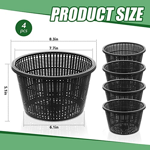 Roshtia 4 Pcs 8.35 Inch Hydroponic Baskets, Aquatic Black Mesh Net Pot