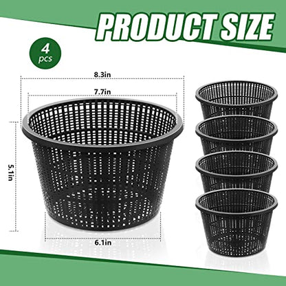 Roshtia 4 Pcs 8.35 Inch Hydroponic Baskets, Aquatic Black Mesh Net Pot