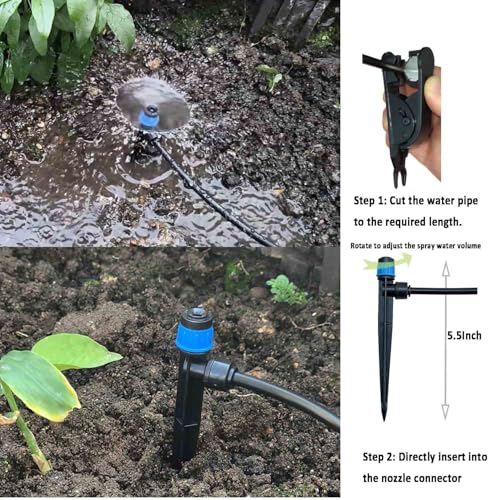 Drip Irrigation System with Water Timer for Garden,Main ID 1/2inch 32Ft and 1/4inch 136Ft Water Hose, 2-Zone Automatic Watering System Sufficient Water, Irrigation Dripper Waterflow Evenly Easy DIY