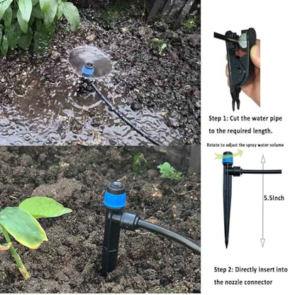 Drip Irrigation System with Water Timer for Garden,Main ID 1/2inch 32Ft and 1/4inch 136Ft Water Hose, 2-Zone Automatic Watering System Sufficient Water, Irrigation Dripper Waterflow Evenly Easy DIY