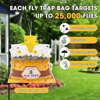 Disposable Hanging Fly Traps Outdoor Bags with Dissolvable Bait-10 Pack - size: 10 Packs