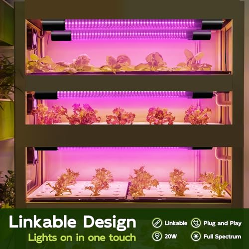 Hlite LED Grow Light 16 inch, Hanging Full Spectrum Linkable 2 Pack - color: Pinkish White, size: 2 x 20W SWITCH