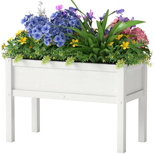 Small HDPE Raised Garden Bed, Elevated Planter Box with Legs, Outdoor All-Weather Planter Raised Beds for Seeds, Herbs, Flowers, Vegetables (White) - color: White, size: 29x14x19in