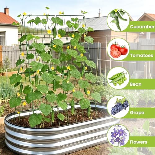2 Pack Heavy Duty Adjustable A-Frame Trellis for Climbing Plants,48"x16", Rust-Proof Metal Garden Trellis with Dense Grid, Ideal for Raised Beds, Cucumbers, Tomatoes, Beans, and Outdoor Vines (2 Pcs)