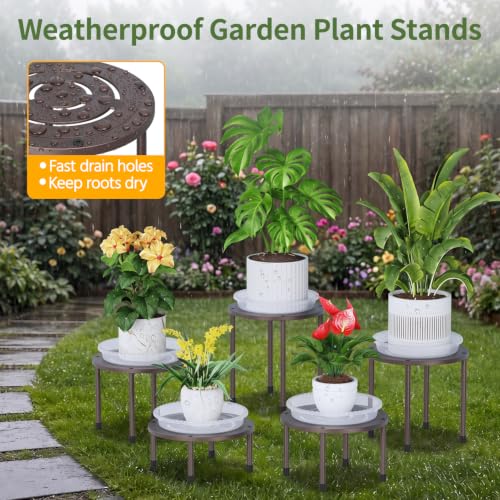 LASZOLA Small Plant Pot Stand Indoor Outdoor with Saucers Trays, 5Pcs Metal - color: Bronze with Saucers