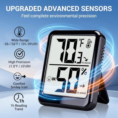 Room Thermometer Indoor Hygrometer Digital Humidity Meter - color: Black - Upgraded Version, size: 1 - Pack