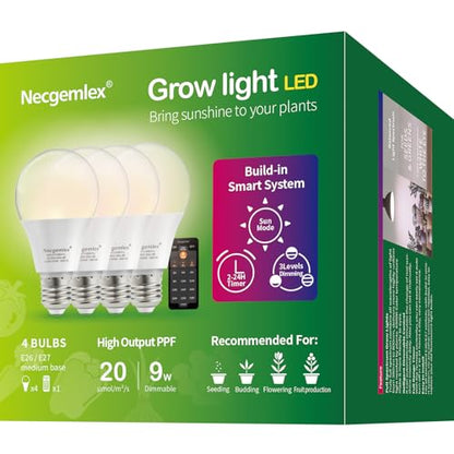 Smart Grow Light Bulbs for Indoor Plants, Programmable Timer and Dim - size: 4 Pack