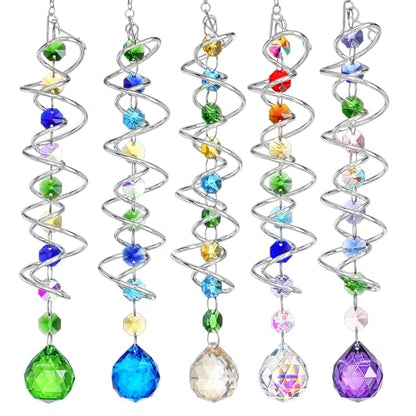 5 Pack Crystal Suncatcher Gazing Ball Spiral Wind Spinner Garden Decor - color: 5 Pack