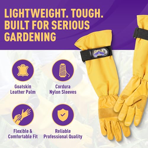 GORILLA EASY CONNECT Gardening Gloves Lightweight Tough Heavy Duty Long Sleeve Leather Pruning Gloves with Adjustable Strap - size: Small (Pack of 1)