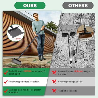 Garden Shovel, Ice Scraper, Multifunctional Cleaning Shovel with 59" Adjustable Handle Heavy Duty Garden Tool for Lawn Edging, Scraping, Weed and Ice Removal - color: Black