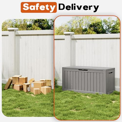 Outdoor Deck Storage Castored Box,Waterproof,Grey,85 Gallon - color: Striped Gray, style: 85 Gallon