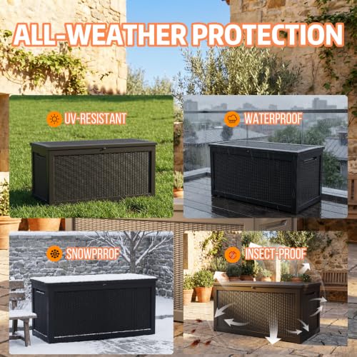 Vixzen 320 Gallon Deck Box, Lockable Waterproof Resin Storage Box，Black - color: Black, size: 320 Gallon