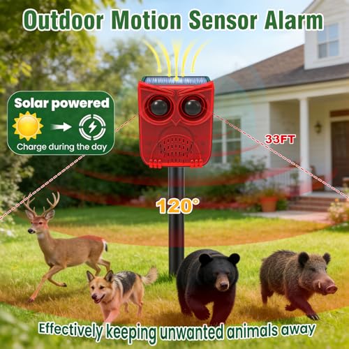 ChunHee Solar Motion Sensor Alarm Outdoor Dog Barking Alarm with 129dB Loud - color: Red-1pack