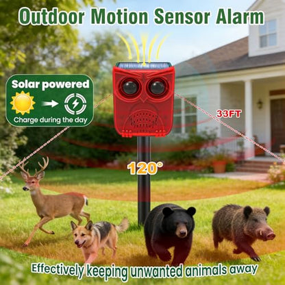 ChunHee Solar Motion Sensor Alarm Outdoor Dog Barking Alarm with 129dB Loud - color: Red-1pack