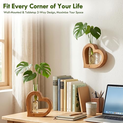 Glass Test Tube Plant Propagation Station Wooden Terrarium Holder - size: 5.3*5.3IN