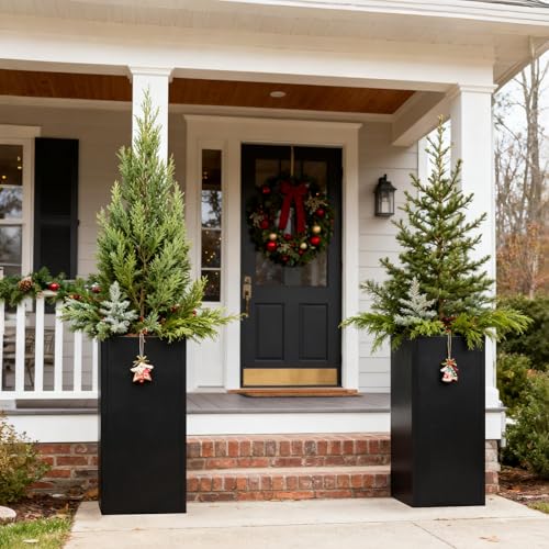 Metal Planter Box for Outdoor 14"x14"x30" Tall Metal Outdoor Planters Box - color: Black