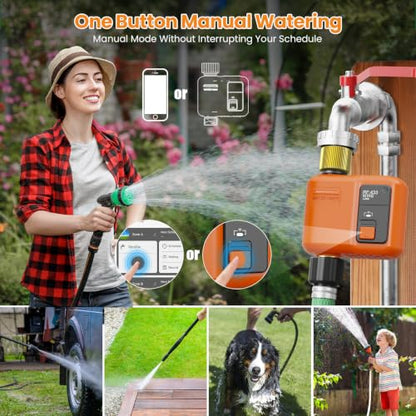 WiFi Water Timer for Garden Hose, Smart Sprinkler Timer with 984ft Long Range, Strong Wall Penetration, APP & Remote Control, Voice Control, Rain Delay, Manual Mode, Watering System - size: 1 Outlet- Brass