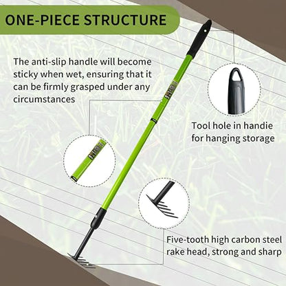 Small Garden Rake, 27-39" Telescopic Hand Cultivator - size: 39-IN