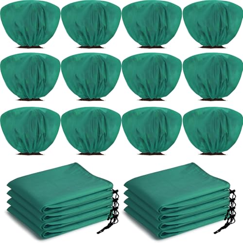 12 Pcs Winter Plant Covers Freeze Protection 39.4x23.6 Inch Horizontal Shrub Tree Rose Plant Protection Bags Frost Blanket with Drawstring for Fall Winter Outdoor Garden Planting (Dark Green) - color: Dark Green