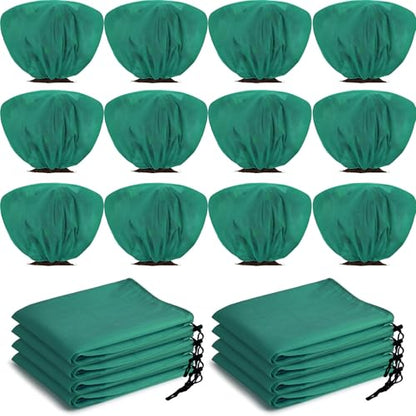 12 Pcs Winter Plant Covers Freeze Protection 39.4x23.6 Inch Horizontal Shrub Tree Rose Plant Protection Bags Frost Blanket with Drawstring for Fall Winter Outdoor Garden Planting (Dark Green) - color: Dark Green