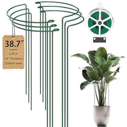 6-Pack 38.7” Plant Support Stakes, Steel Plant Cage & Peony Tomato Hydrangea Cage, Garden Stakes for Outdoor Plants, Heavy-Duty Plant Stakes, 16.7” Support + 22” Extension Tubes - size: 40in