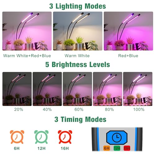 Garpsen Grow Lights for Indoor Plants, 2 Heads Clip On Plant Light, 40 LEDs - size: (1 Pack)2 Arms