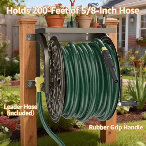GOFORWILD Wall Mount Garden Hose Reel, Holds 200-Feet of 5/8-Inch Hose