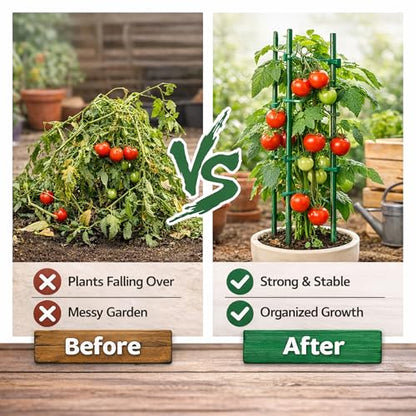Extendable Plant Stakes 12 Inch, 12-Pack Heavy Duty Plant Support Poles with 12 Clips, Stackable Plant Holder Sticks for Orchid, Monstera, Amaryllis, Tomato, Indoor Outdoor Plants