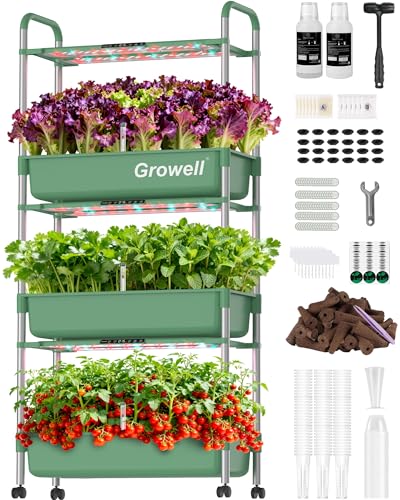 Growell 81 Pods Hydroponics Growing System Kit with Independent Water Pump - color: Green, size: 26" - 3 Tier (81 Pods)