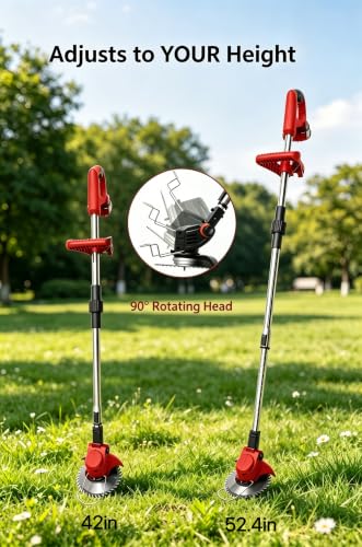 Foldable Electric Weed Wacker, 21V Battery Cordless Weed Eater, Red - color: Red