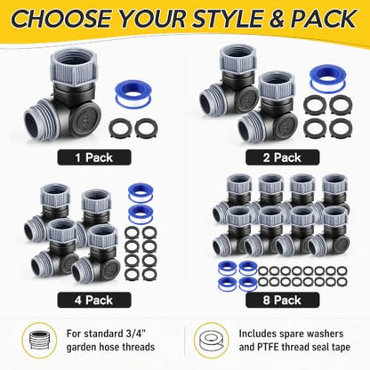 2 Pack Garden Hose Swivel Adapter, 3/4" GHT Elbow Connector, Gray - color: Gray