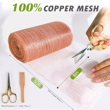 8" x 50 ft Copper Mesh Rodent Control Copper Wool for Slug Mice Snail Pest - size: 8 inx50 ft