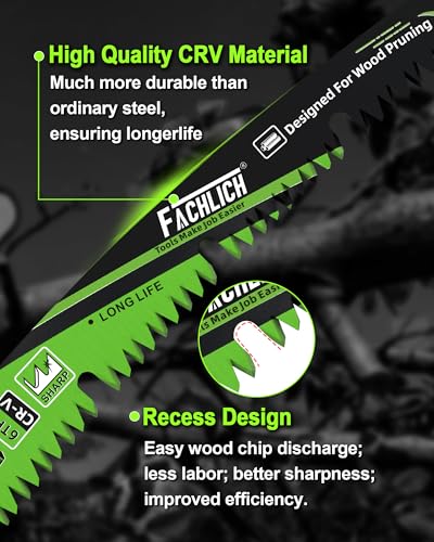9-Inch Pruning Blades for Wood - Reciprocating Saw Blades Set, FACHLICH Arc Cutting Edge 6TPI Saw Blades for Tree Pruning, Wood Cutting(4 Pack) - size: 230MM(9")