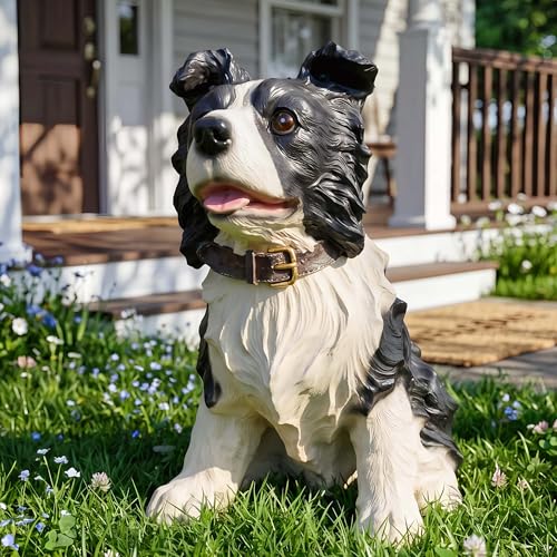 10 Inch Resin Shepherd Dog Statue, Realistic Garden Memorial Decor - color: Black Sheepdog