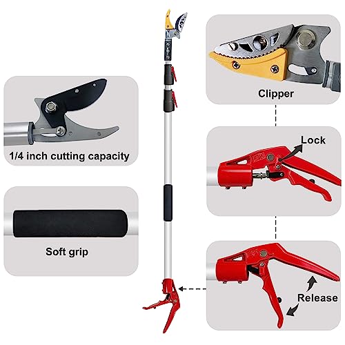 Telescopic Tree Trimmer 4.5-10 FT with 3 Section Length Adjustable, Cut and Hold Pruner, Pole Saw Extendable, Long Handle Fruit Picker, Branch Cutter, Clippers, Loppers