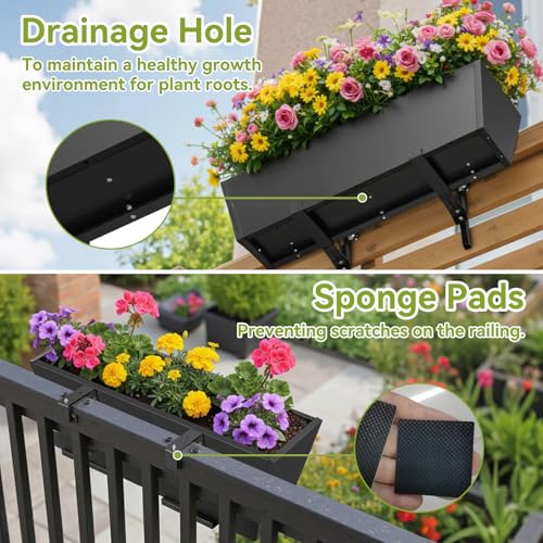 2 Pack Railing Planter Box 36 Inch, Heavy Duty Metal Window Boxes - size: 2 Packs
