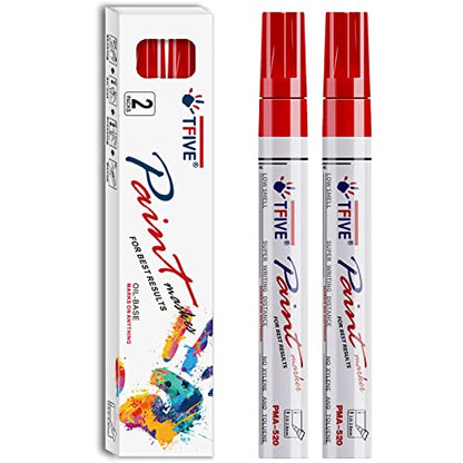 TFIVE Red Permanent Markers Paint Pens, 2 Pack Oil Based Paint Markers - color: Red