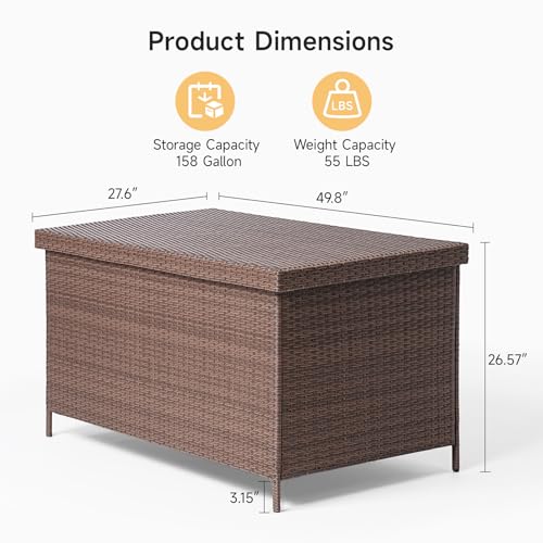ONBRILL 158 Gallon XL Wicker Deck Box, Outdoor Patio Storage Box, Brown - color: Brown