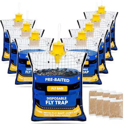 Large 8 Pack Pre-Baited Fly Traps Outdoor Fly Trap for Patio Farm Ranch - size: 8 Packs
